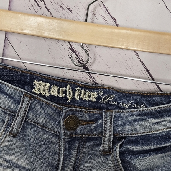 Machine Distressed Denim Jean Shorts - Picture 2 of 4